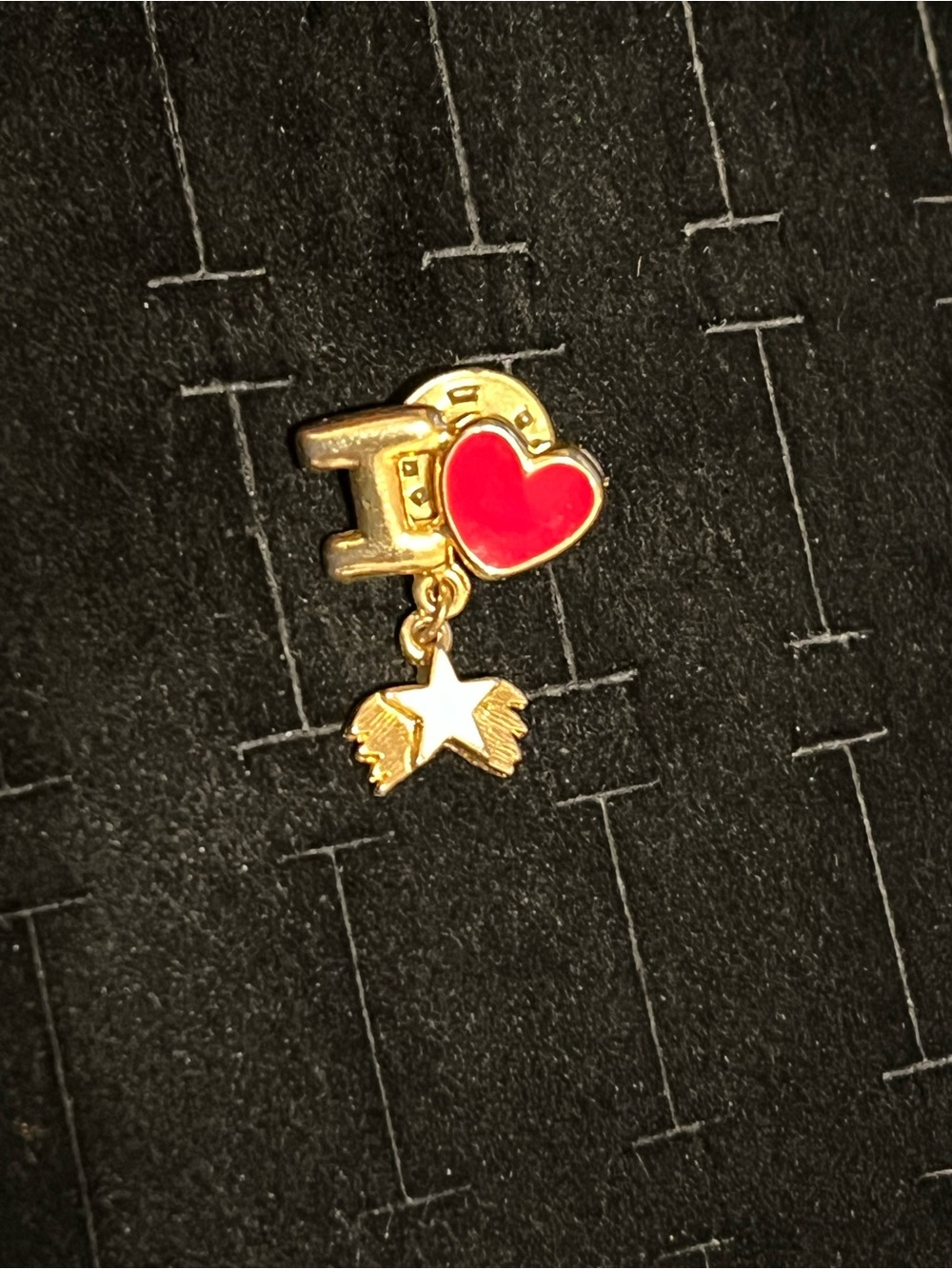 Gold-Tone Red Heart Charm Pendant with Star and Wings